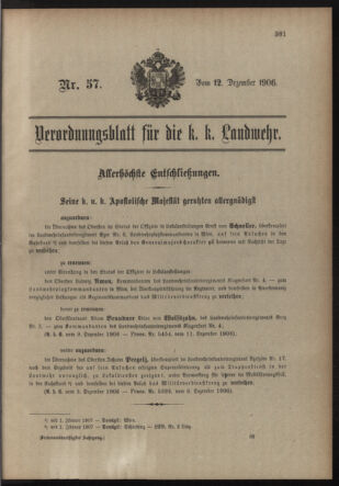 Verordnungsblatt für die Kaiserlich-Königliche Landwehr 19061212 Seite: 1