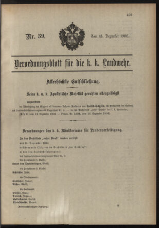 Verordnungsblatt für die Kaiserlich-Königliche Landwehr 19061215 Seite: 1