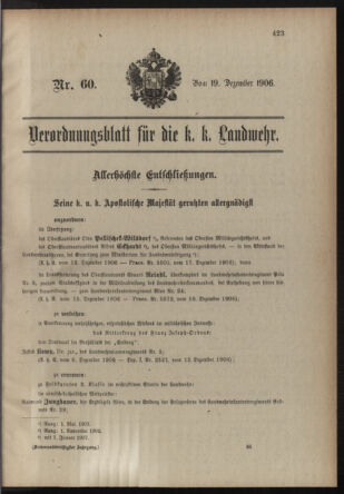 Verordnungsblatt für die Kaiserlich-Königliche Landwehr 19061219 Seite: 1