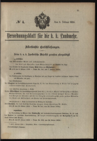 Verordnungsblatt für die Kaiserlich-Königliche Landwehr 19080208 Seite: 1