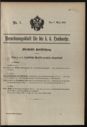 Verordnungsblatt für die Kaiserlich-Königliche Landwehr 19080307 Seite: 1