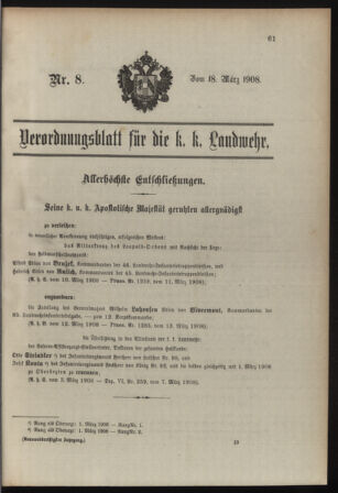 Verordnungsblatt für die Kaiserlich-Königliche Landwehr 19080318 Seite: 1