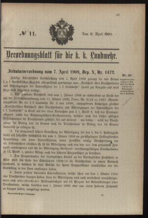 Verordnungsblatt für die Kaiserlich-Königliche Landwehr 19080411 Seite: 1