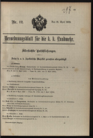 Verordnungsblatt für die Kaiserlich-Königliche Landwehr 19080418 Seite: 1