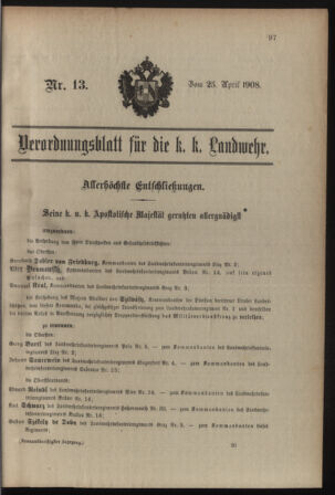 Verordnungsblatt für die Kaiserlich-Königliche Landwehr 19080425 Seite: 1