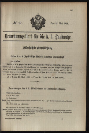 Verordnungsblatt für die Kaiserlich-Königliche Landwehr 19080518 Seite: 1