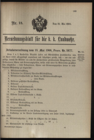 Verordnungsblatt für die Kaiserlich-Königliche Landwehr 19080519 Seite: 1