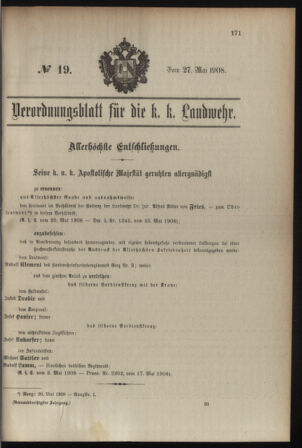 Verordnungsblatt für die Kaiserlich-Königliche Landwehr 19080527 Seite: 1