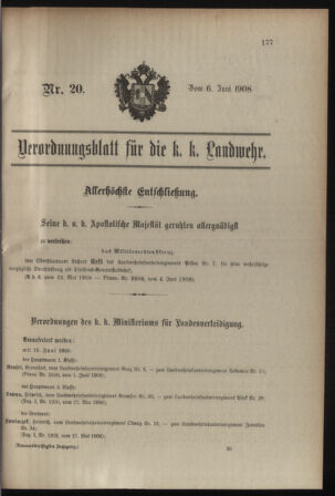 Verordnungsblatt für die Kaiserlich-Königliche Landwehr 19080606 Seite: 1