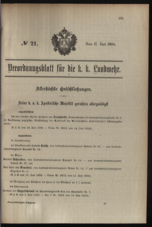 Verordnungsblatt für die Kaiserlich-Königliche Landwehr 19080617 Seite: 1