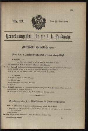 Verordnungsblatt für die Kaiserlich-Königliche Landwehr 19080626 Seite: 1