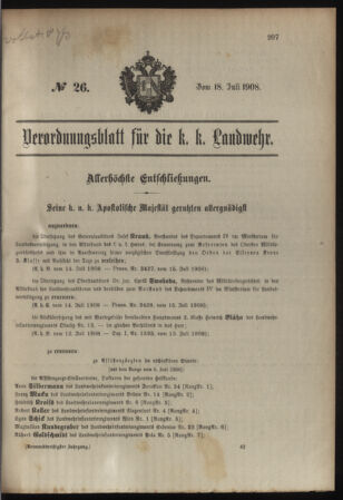 Verordnungsblatt für die Kaiserlich-Königliche Landwehr 19080718 Seite: 1