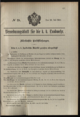 Verordnungsblatt für die Kaiserlich-Königliche Landwehr 19080728 Seite: 1