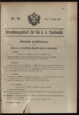 Verordnungsblatt für die Kaiserlich-Königliche Landwehr 19080808 Seite: 1