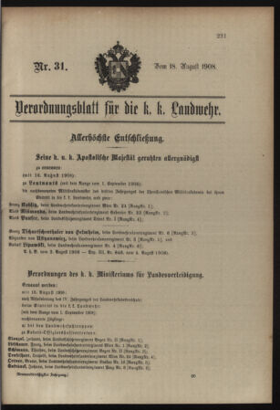 Verordnungsblatt für die Kaiserlich-Königliche Landwehr 19080818 Seite: 1