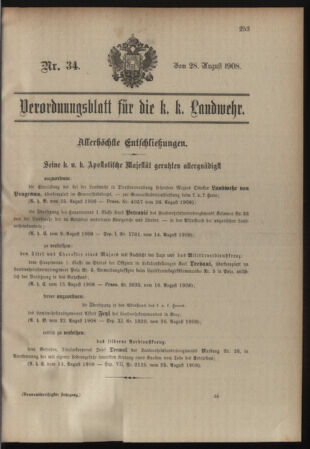 Verordnungsblatt für die Kaiserlich-Königliche Landwehr 19080828 Seite: 1