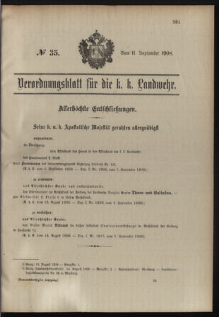 Verordnungsblatt für die Kaiserlich-Königliche Landwehr 19080911 Seite: 1