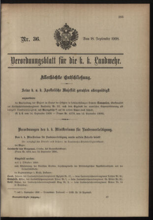 Verordnungsblatt für die Kaiserlich-Königliche Landwehr 19080918 Seite: 1