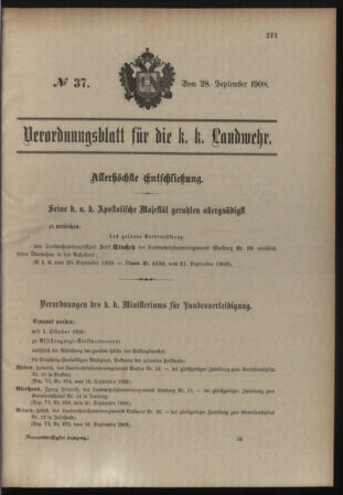 Verordnungsblatt für die Kaiserlich-Königliche Landwehr 19080928 Seite: 1