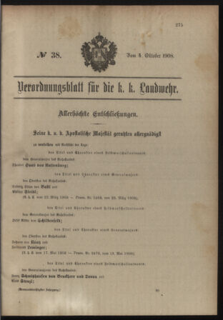 Verordnungsblatt für die Kaiserlich-Königliche Landwehr 19081004 Seite: 1