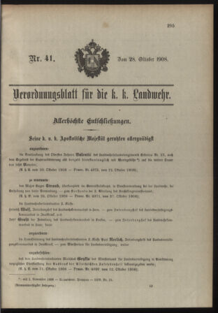 Verordnungsblatt für die Kaiserlich-Königliche Landwehr 19081028 Seite: 1