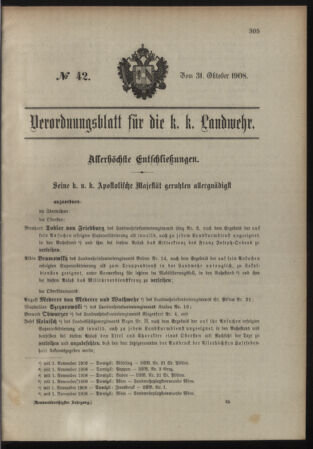 Verordnungsblatt für die Kaiserlich-Königliche Landwehr 19081031 Seite: 1