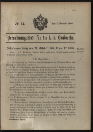 Verordnungsblatt für die Kaiserlich-Königliche Landwehr 19081105 Seite: 1