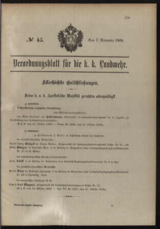 Verordnungsblatt für die Kaiserlich-Königliche Landwehr 19081107 Seite: 1