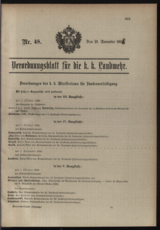 Verordnungsblatt für die Kaiserlich-Königliche Landwehr 19081121 Seite: 1