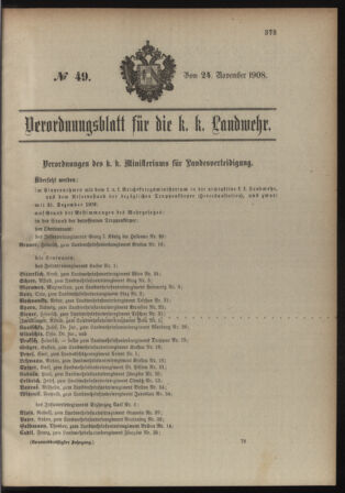 Verordnungsblatt für die Kaiserlich-Königliche Landwehr 19081124 Seite: 1