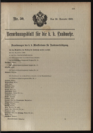 Verordnungsblatt für die Kaiserlich-Königliche Landwehr 19081126 Seite: 1