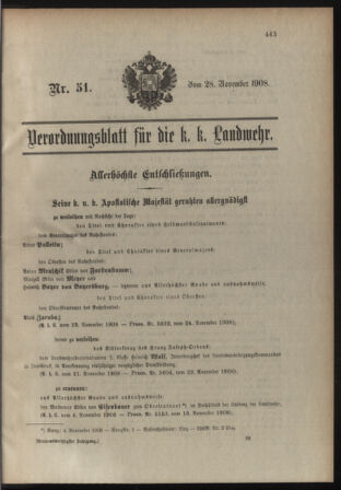 Verordnungsblatt für die Kaiserlich-Königliche Landwehr 19081128 Seite: 1