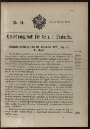 Verordnungsblatt für die Kaiserlich-Königliche Landwehr 19081203 Seite: 1