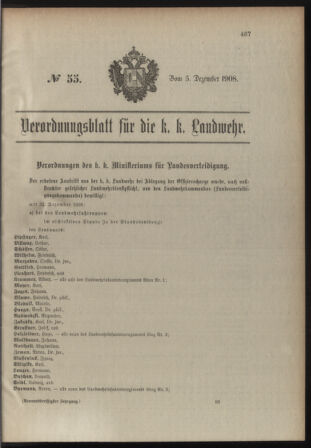 Verordnungsblatt für die Kaiserlich-Königliche Landwehr 19081205 Seite: 1