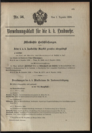 Verordnungsblatt für die Kaiserlich-Königliche Landwehr 19081207 Seite: 1