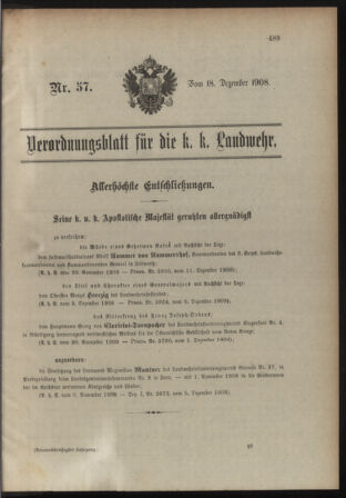 Verordnungsblatt für die Kaiserlich-Königliche Landwehr 19081218 Seite: 1