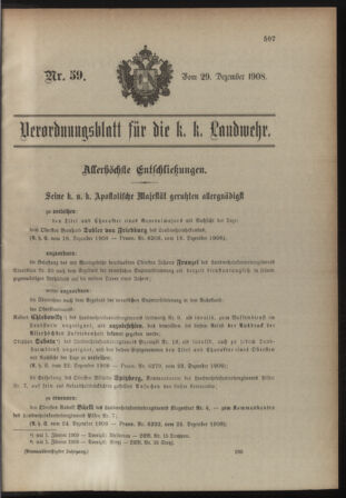 Verordnungsblatt für die Kaiserlich-Königliche Landwehr 19081229 Seite: 1