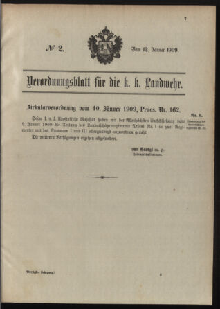 Verordnungsblatt für die Kaiserlich-Königliche Landwehr 19090112 Seite: 1