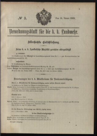 Verordnungsblatt für die Kaiserlich-Königliche Landwehr 19090118 Seite: 1