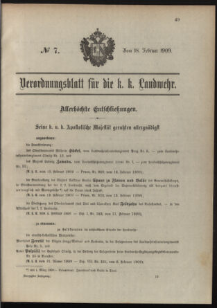 Verordnungsblatt für die Kaiserlich-Königliche Landwehr 19090218 Seite: 1