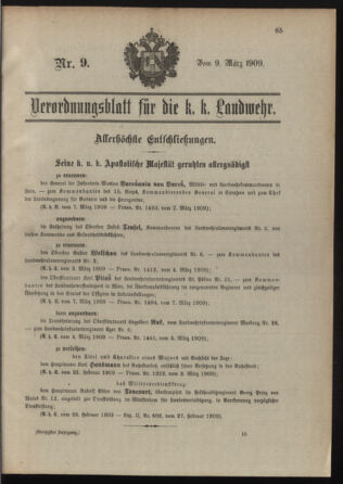 Verordnungsblatt für die Kaiserlich-Königliche Landwehr 19090309 Seite: 1