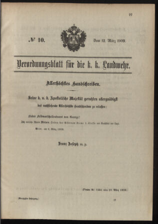 Verordnungsblatt für die Kaiserlich-Königliche Landwehr 19090312 Seite: 1