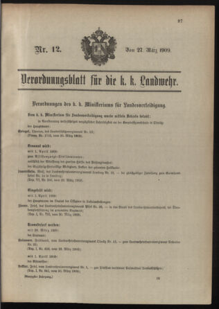 Verordnungsblatt für die Kaiserlich-Königliche Landwehr 19090327 Seite: 1