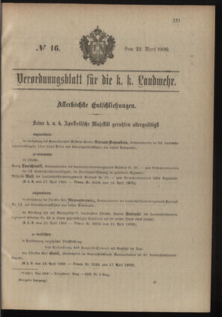 Verordnungsblatt für die Kaiserlich-Königliche Landwehr 19090423 Seite: 1