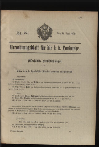 Verordnungsblatt für die Kaiserlich-Königliche Landwehr 19090618 Seite: 1