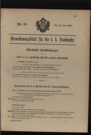 Verordnungsblatt für die Kaiserlich-Königliche Landwehr 19090628 Seite: 1