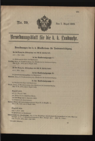 Verordnungsblatt für die Kaiserlich-Königliche Landwehr 19090807 Seite: 1