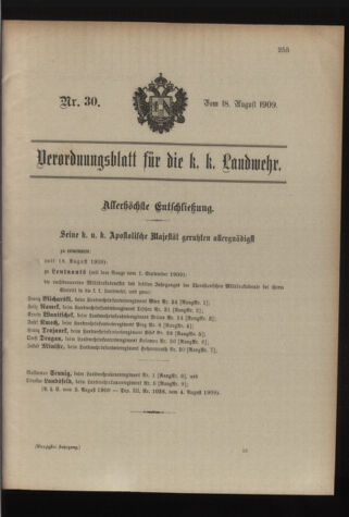 Verordnungsblatt für die Kaiserlich-Königliche Landwehr 19090818 Seite: 1