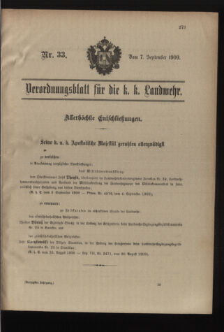 Verordnungsblatt für die Kaiserlich-Königliche Landwehr 19090907 Seite: 1