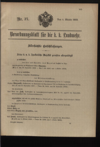 Verordnungsblatt für die Kaiserlich-Königliche Landwehr 19091008 Seite: 1